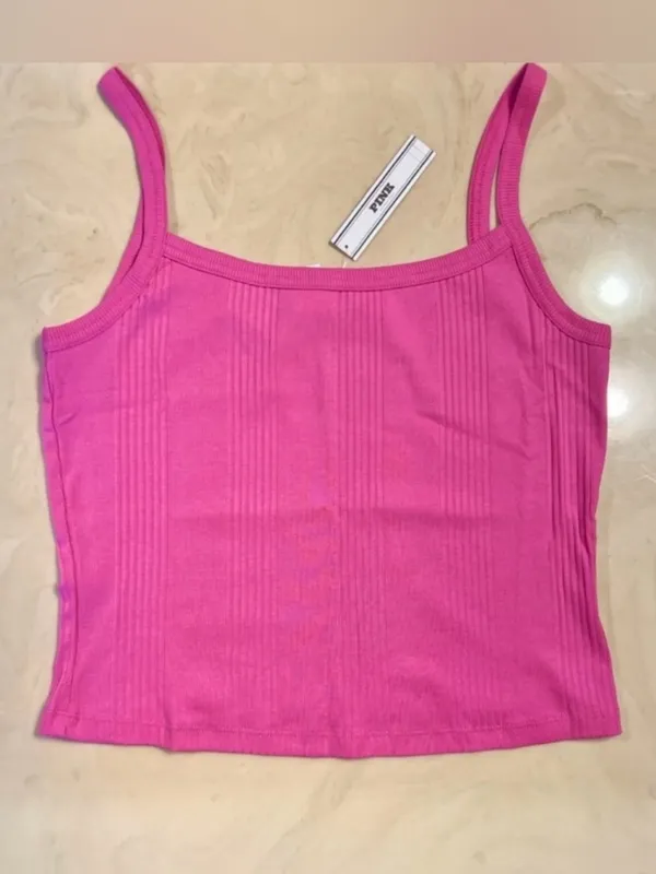 VICTORIA’S SECRET PINK Multi Rib Cami Square Neck Tank Top Pink Gossip MEDIUM - Image 4