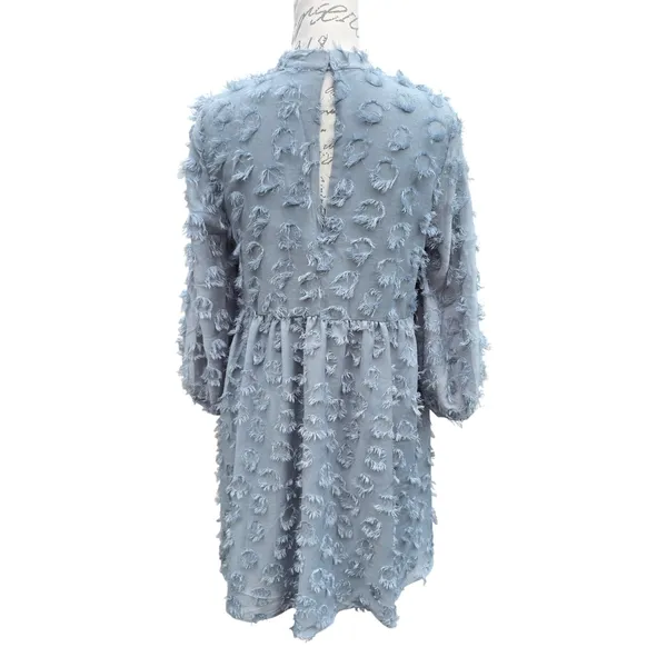 Zara Textured Fringe Circle Applique Babydoll Mini Dress‎ Dusty Blue Small - Image 6