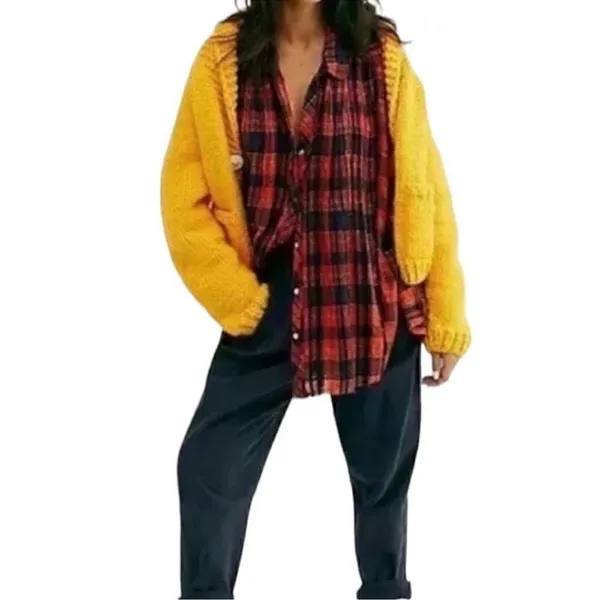 Free People Red & Blue Plaid Tunic Oversized Wool Blend Top(Size Small) - Image 3