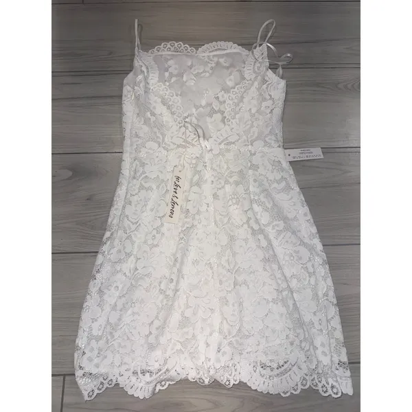 For Love & Lemons White Floral Lace Mini Dress Spaghetti Strap NWT Size Small - Image 6