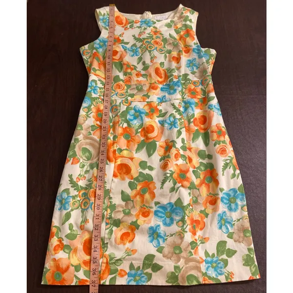 Charter Club Sz 12 Floral Watercolor Cotton Sheath Dress Orange Blue Sleeveless - Image 7