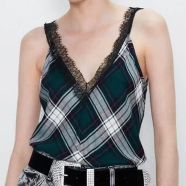 ✨ ZARA plaid lace cami tank top green✨ - Image 2