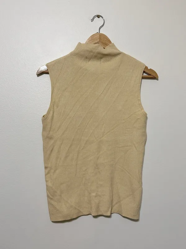 Vintage Silk Ribbed Knit Top Size Medium Butter Yellow Cream Blouse Vtg 90s - Image 5