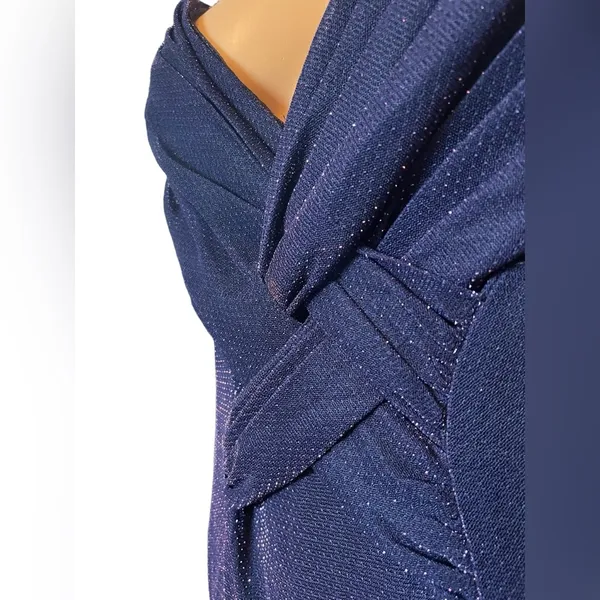 Jeffrey & Dara Vintage 90s Indigo Ultra Sparkly Twist Front Maxi Evening Dress - Image 4