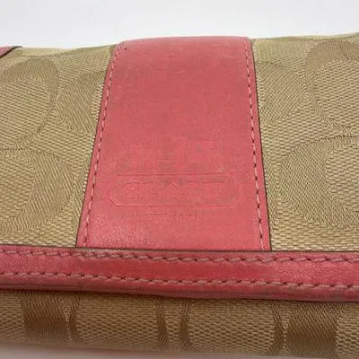 Coach Signature Trifold Pink C Canvas & Leather Wallet - Image 2