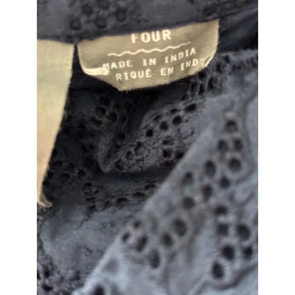 Girl from Savoy Anthropologie Navy Blue‎ Eyelet Halter Dress Pockets Size 4 - Image 5