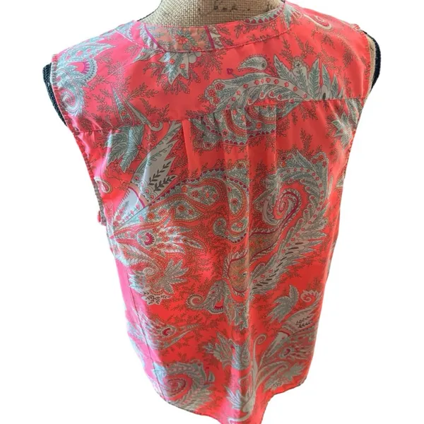 American Eagle Outfitters Coral Teal Paisley Sleeveless Blouse L - Image 4