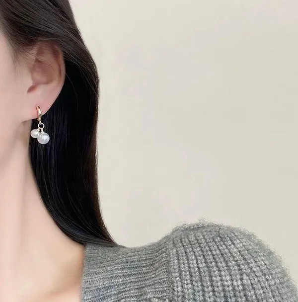 White Pearl Dangle Drop Earrings for Women - Image 4