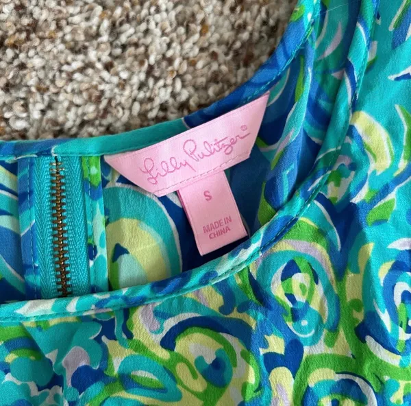 Lilly Pulitzer Silk Aerial Sea Blue Lagoon Blouse Sleeveless Top - Image 3