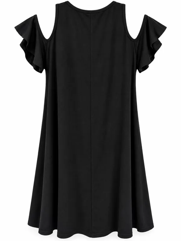 Raiders Cold Shoulder Tunic Dress Black Ruffle Sleeve rhinestones Game Day Large - Image 2