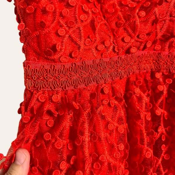 Reiss Abrianna Red Lace V-Neck Cap Sleeve Cocktail Dress Size 4 - Image 8