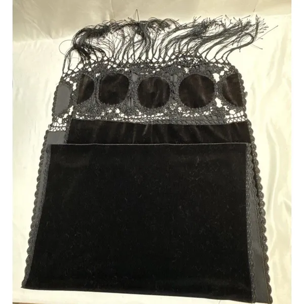 Vintage Black Velvet & Lace Scarf 21”x93” Formal Drape Wrap - Image 6