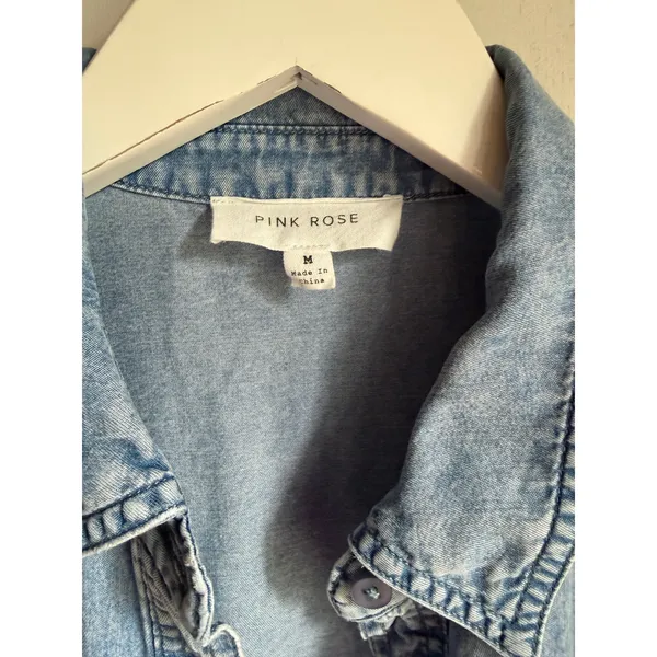 Pink Rose Chambray Shirt Women's M 100% Lyocell Oversized Button Down Coastal - Image 5