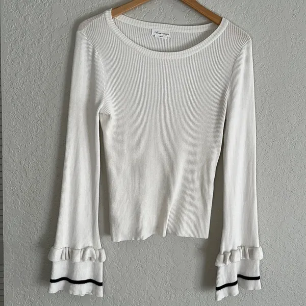 Revolve Lovers + Friends Waterloo White Knit Top Preppy Ruffle Long Sleeve Small - Image 2