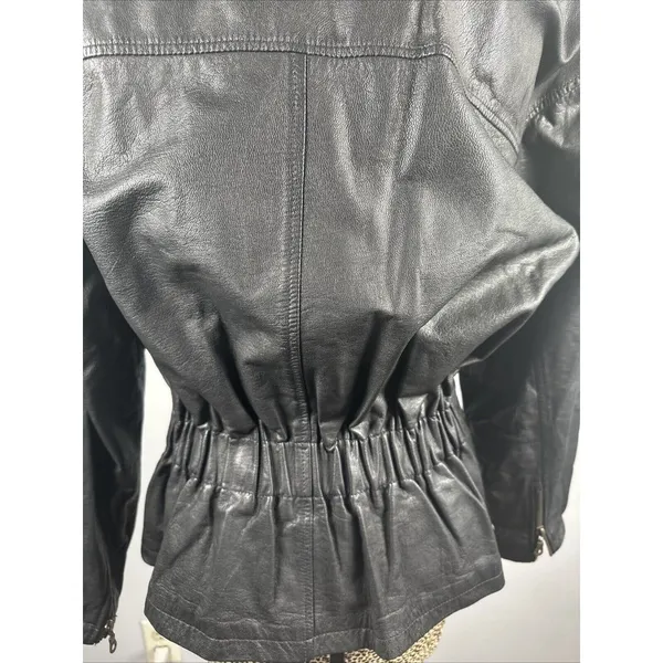 Boutique Europa Womens Leather Jacket Coat Black Moto‎ Biker Zip Belt 90s - Image 7