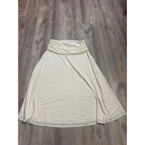 Abercrombie & Fitch Fold over Ruched Waist Maxi Skirt Cream White XL Petite NEW - Image 4