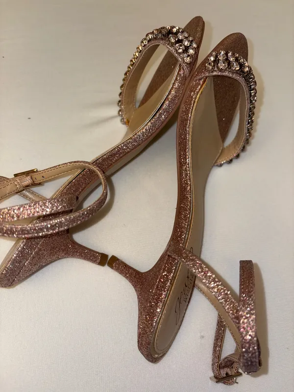Badgley Mischka Loren Rose Gold Glitter Ankle-Strap Sandals Size 6.5 New in box - Image 4