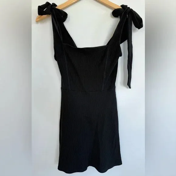 Reformation Liz Tie Shoulder Mini Dress Black Size XS - Image 4