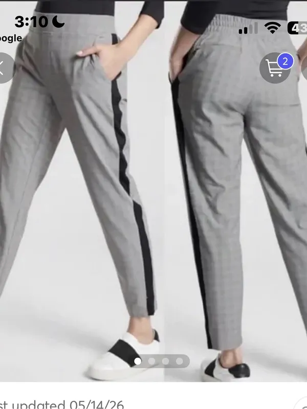 Athleta Brooklyn Grey Plaid Ankle‎ Pants with Black Side Stripe 2 - Image 2