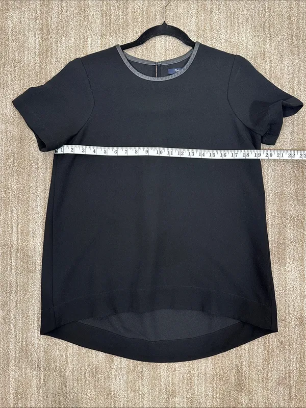 Madewell Black Leather Trim Career Fall Goth Short Sleeve Women Top Size Medium - Image 3