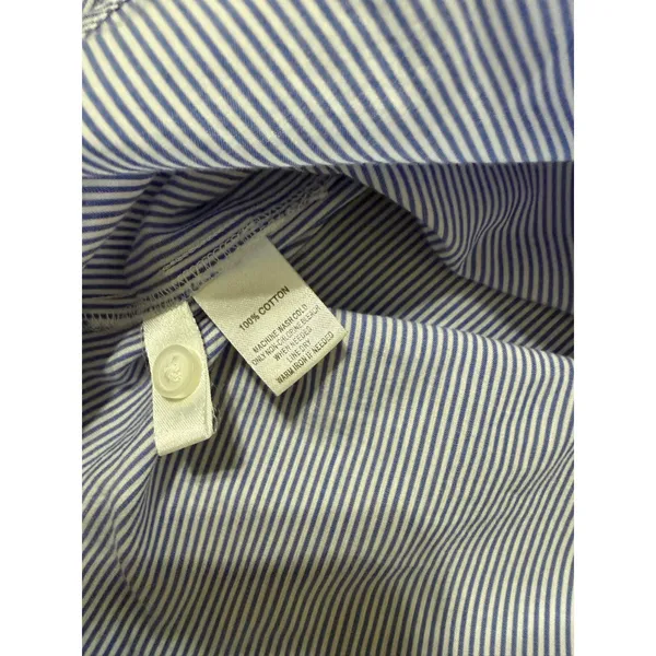 LOFT Womens Blue White Striped Ruffle Front‎ Button Down Cotton Blouse Size M - Image 4