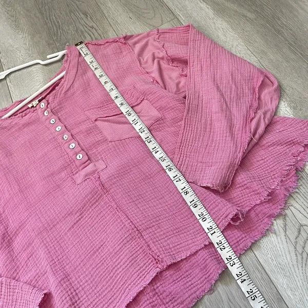 Cotton Gauze Top pol oversized henley womens Pink (small) bohemian coastal beach - Image 7