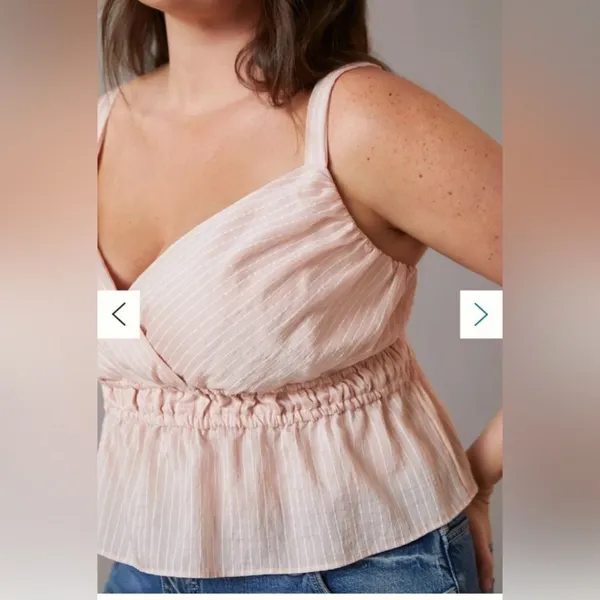 NWT Maeve | Anthropologie | Pink Rose Striped Shirred Linen Blend Size Large - Image 6