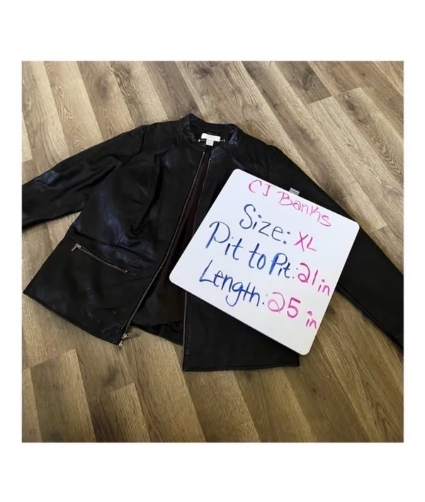 CJ Banks Black Leather Faux Zip Front Moto Biker Jacket 1X - Image 4