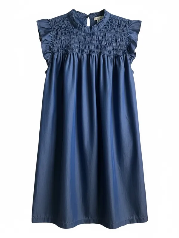 Crown & Ivy Smocked Yoke Flutter Sleeve Dress - Blue - Image 5