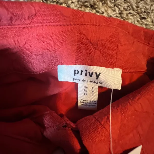 Privy Baked Apple‎ Red Textured Geometric Cropped Button Down Jacket Small NEW - Image 2