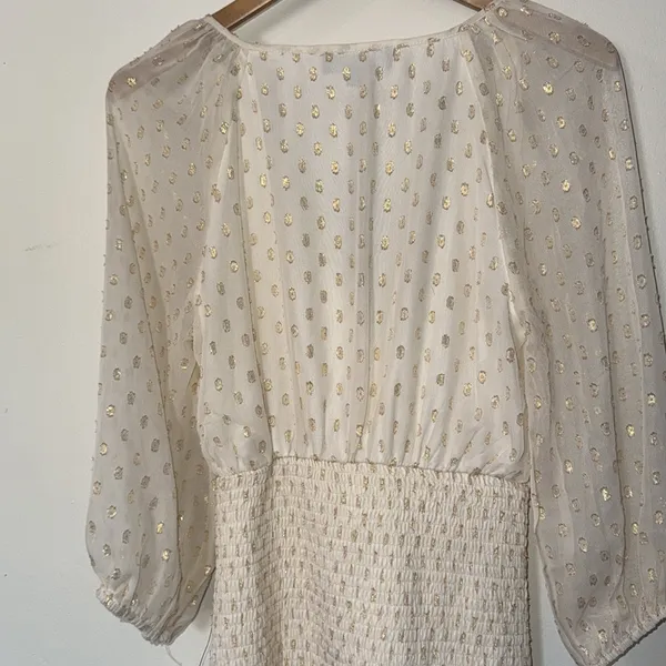 Lulus gold shimmer dot ruffle mini dress NWT size‎ small - Image 7