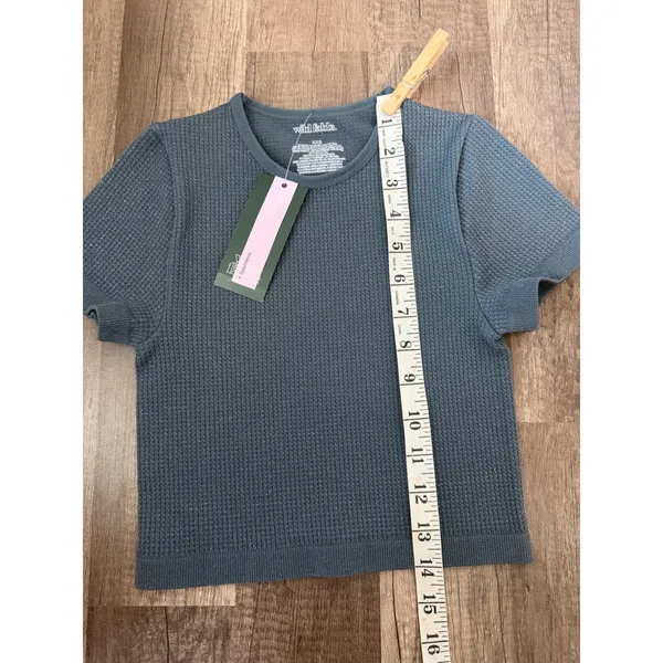 Wild Fable Seamless Short‎ Sleeve Crop Top Dark Blue Shimmer XXS - Image 9