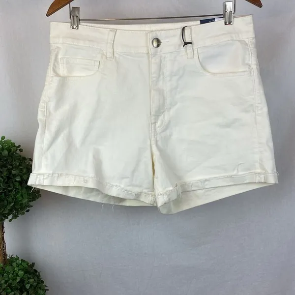 American Eagle Ivory High Rise Shortie Denim Cuffed Bermuda Shorts 14 NEW - Image 2