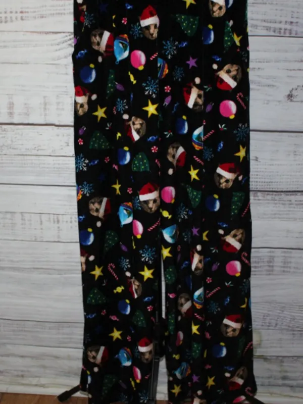 Love On A Hanger Women's Black Christmas Kitty Cat Velour Overalls Size Medium - Image 4