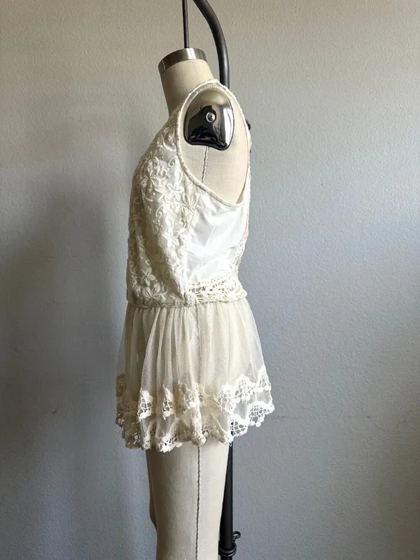 Lulumari Lace Mesh Romper Tank Cream Size S Boho Fairycore - Image 2