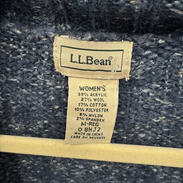 L.L. Bean Marled Cable Knit Button Front Cardigan Sweater Speckled Wool Blend M - Image 8
