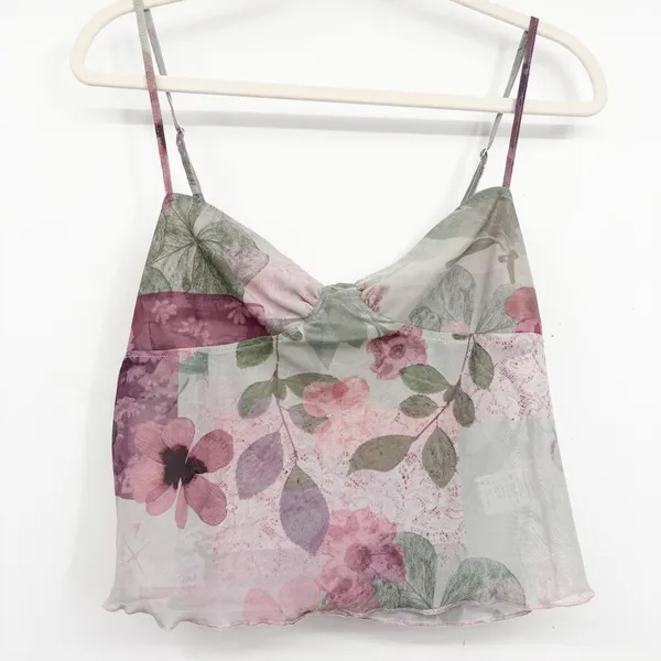 Motel UO Womens Kikan Floral Patchwork Fairycore Sheer Mesh Cami Top Size XXL - Image 3