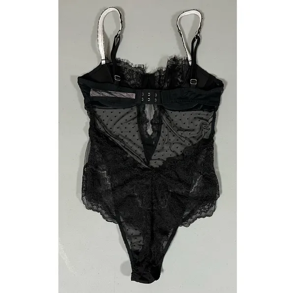 Black Polka Dot Dots Floral Lace Teddy Onesie Bodysuit Lingerie Size XS 🖤 - Image 5