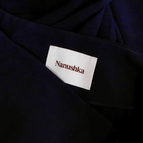 NANUSHKA Tulip Cady‎ Flared Trousers Navy Blue Solid Slit Legs Office Small - Image 12