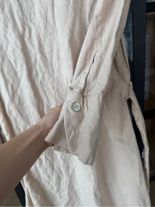Zara ecru linen shirt dress adjustable Tie back. 3/4 long sleeve buttons collar - Image 4