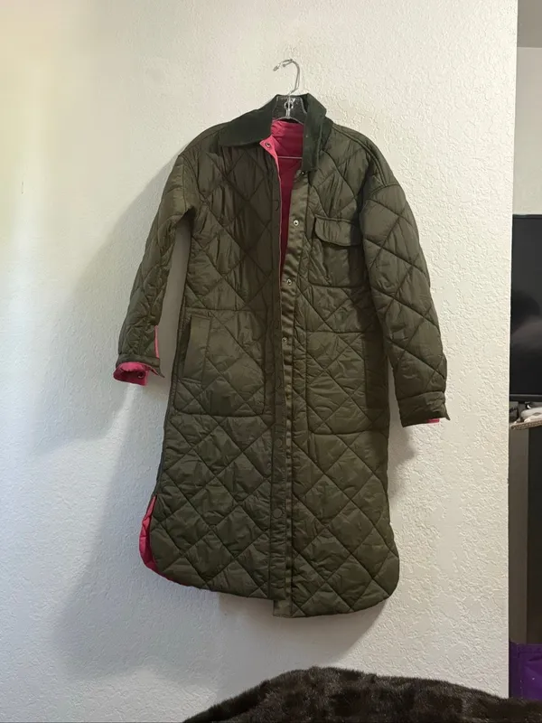 Anthropologie NVLT Green Pink Reversible Quilted Long Jacket Coat XS puffer - Image 4
