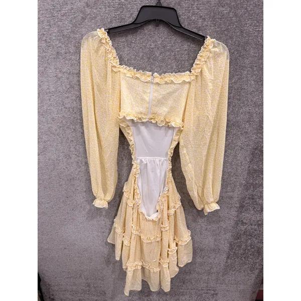 Ryan Bunches Womens Dress S Yellow Floral Open Back Ruffle Tiered MD2476 - Image 6