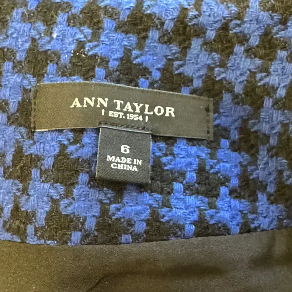 Ann Taylor Blue Black Houndstooth Tweed Wool Blend Pencil Skirt Size 6 Career - Image 5