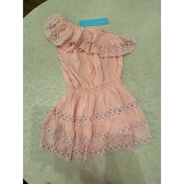 MELISSA ODABASH Debbie One Shoulder Ruffled Voile Mini Dress‎ Size Medium Pink - Image 4
