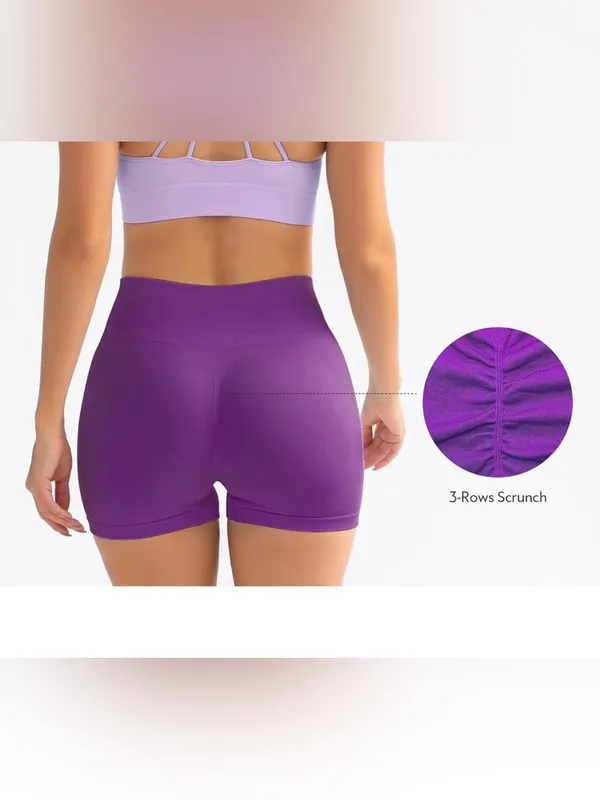 2 High-Waist Purple Seamless Sculpting Shorts — Women's Active - Image 7