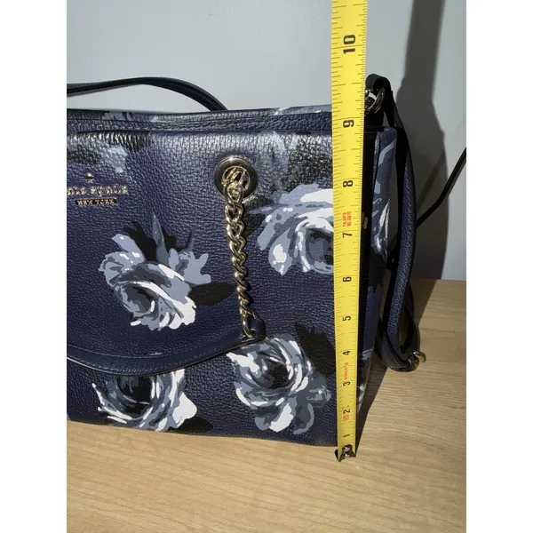 Kate Spade Briar Lane Night Rose Meena Satchel Crossbody Bag Purse Blue Leather - Image 9
