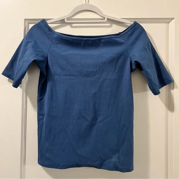Madewell Off-Shoulder Tee in Sleekhold in Dark Mediterranean Blue Size Large NWT - Image 2