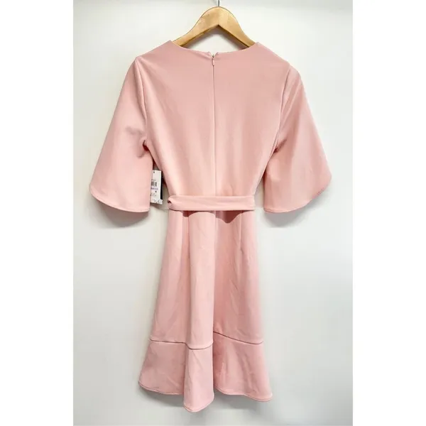 DKNY Pink Tulip Sleeve Faux Wrap Ruffle Hem Dress Size‎ 6 NEW - Image 5