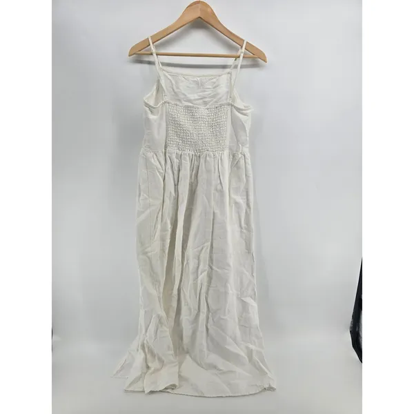 Loft Beach Linen Maxi Dress Womens Small White Smocked Back EUC - Image 2