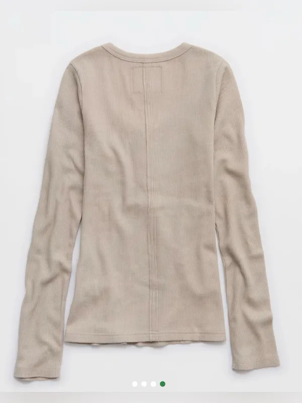 Aerie Essential Henley Layering Shirt Tan - Image 3
